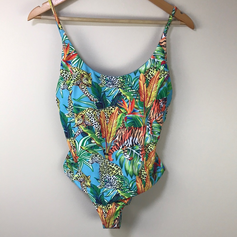 Cheetah tiger reversible metallic one piece swimsuit M/L